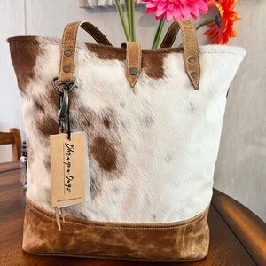 Cowhide Tote Bag with Brown Leather Accents